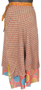 Indian Vintage Silk Sari Reversible Double Layered and <strong>Wrap</strong>-<strong>skirt</strong> <strong>Magic</strong> Around <strong>Skirts</strong> Dress Beach Wear Patchwork Wraparound