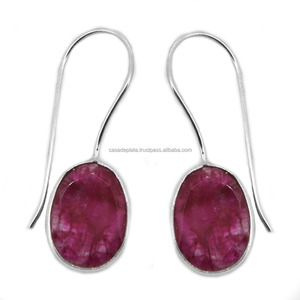 Boucles d'oreilles en argent sterling 925 de forme ovale véritable Ruby Gemstone Boucles d'oreilles faites à la main Fine Jewelry Red Ruby Stone Fashion Earring - Product Image 1