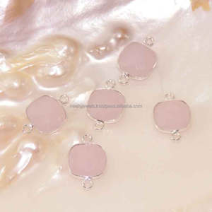 Conectores con Forma de Moneda, Ónix Rosa, Plata de Ley, Bañado en Oro, Engaste de Bisel Hecho a Mano, Colgantes de Piedras Preciosas Bohemias al por Mayor, Regalos - Product Image 2