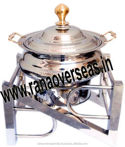 Hot Sale Restaurant Chafing Dish Round <b>Buffet</b> Stove Food Wramer Stainless Steel Chafing Dish With Brass Handle & Knob for Sale - Product Image 2