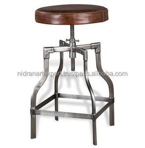 Taburete de Bar Vintage de Altura Ajustable, Asiento de Cuero, Diseño Industrial Antiguo, Mueble de Hierro para Uso Doméstico, Sala de Estar, Marca de Metal - Product Image 1