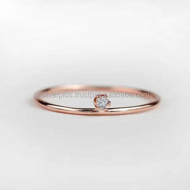 New Design Solid 14K Rose Gold Delicate Wedding Engagement Unique Ring