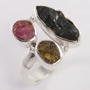 Fantastic Created !! Multi Tourmaline 925 Sterling Silver Ring, Indian Fashion Gemstone Jewelry, Handmade Rough Stone Rings