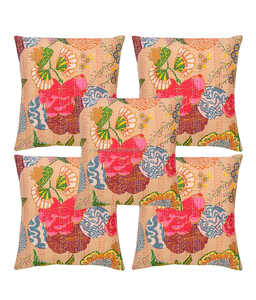 Fruit Print Tropicana Kantha <b>Cushion</b> <b>Cover</b> Tropical Kantha <b>Cushion</b> Pillow <b>Cover</b> Set Of 5 Pcs - Product Image 1