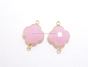 Trèfle plaqué or, 30 pièces, design à la main, calcédoine rose, lunette découpé, connecteurs en pierres précieuses - Product Image 4