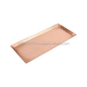 Plateau en cuivre martelé, plateau de service rectangulaire, plateau en acier inoxydable doré, plateau de service en cuivre de luxe - Product Image 1