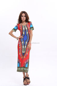 Robe Dashiki africaine pour femmes, robe traditionnelle africaine imprimée Dashiki, robe moulante à manches courtes, robe longue en coton, imprimé Dashiki - Product Image 2