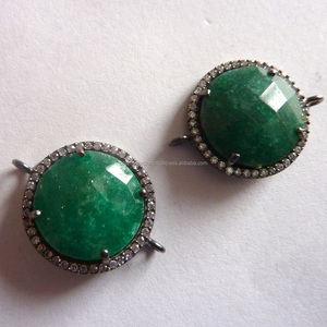 Ensemble de pierres précieuses d'émeraude, 2 pièces, pavé de connecteurs en pierres précieuses rondes - Product Image 4