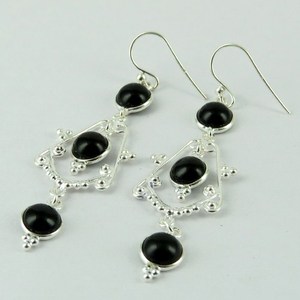 Super dulce de ónix negro pendientes de plata de ley 925 joyería de plata 925 joyas de plata - Product Image 3