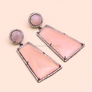 Women's Trendy Pink Chalcedony 925 Sterling <b>Silver</b> <b>Drop</b> <b>Earrings</b> Handmade Bohemian Style Dangle for Engagement or Wedding - Product Image 1