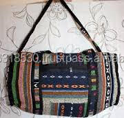 Néon tissé à la main coton sac à dos sac à bandoulière Vegan Duffle bagages valise toile doublure Weekender bagage à main Ins Style - Product Image 4