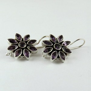 Purple Amethyst Gemstones Genuine 925 Sterling Silver Flower Design Bohemian <b>Charm</b> Earrings Shri Ashapura Jewels Third Party - Product Image 6
