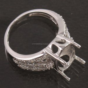 แหวนแต่งงานเงินแท้ 925 แบบฝังเพชรทรงกรงเล็บ ทุกขนาด หินกลางทรงรีขนาด 10x14 มม. ยังไม่ได้ฝัง - Product Image 3