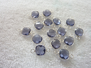 Connecteur de topaze bleue en or et argent sterling 925, accessoire en forme de coussin, 10mm, 1 pièce - Product Image 2