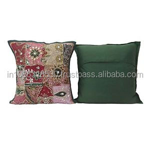 17'' Vintage Indian Handcrafted Embroidered Beaded Patchwork Throw <b>Pillow</b> Cover Silk Ethnic Print Home <b>Decor</b> Customizable - Product Image 3