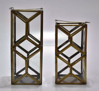 Lanternes à bougies en verre et métal en laiton antique faites à la main, décorations de Noël pour la maison, supports de bougies IHA IHACA018