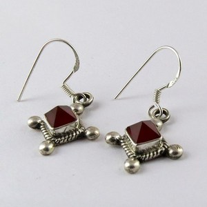 Pendientes de Plata de Ley 925 con Diseño Cuadrado Bohemio de Cornalina Naranja, Hechos a Mano y Certificados, ¡Gran Venta! - Product Image 4