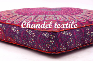 Indian Square Floor Pillow <b>Cover</b> 35\" Peacock Mandala Ottoman Art Leaf Patterned Meditation Cushion <b>Cover</b> for Hotels - Product Image 2