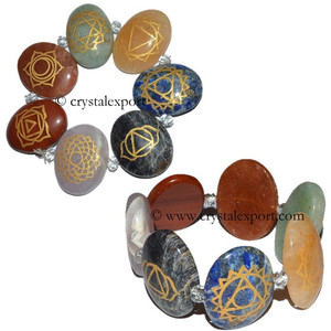 Engraved Chakra Oval <b>Bracelets</b> with Side Hole - Gemstone <b>Bracelet</b> - Product Image 1