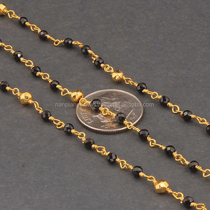 Chaîne perlée en pierres précieuses, spinelle noire et or Pyrite, Style chapelet - Product Image 3