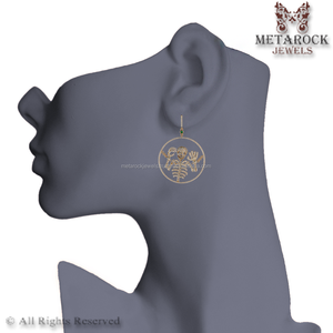 Pendientes de calavera de oro amarillo de 14k para mujer, joyería de moda, Diamante pavé - Product Image 3