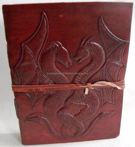 แผ่นหนัง A5สีน้ำตาลแดงแบบโบราณมีสายรัดปิดลายมังกรคู่สไตล์น่ารักสมุดบันทึกสำนักงานปกกระดาษสไตล์น่ารัก - Product Image 1