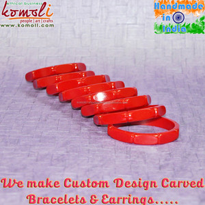 <b>Red</b> Bamboo Carved Resin Wholesale Vintage Jewelry <b>Bracelet</b> Bangle Indian Handmade - Product Image 2