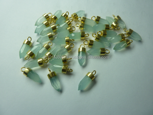 Aqua Calcedonia turquesa colmillo colgante estilo Vintage 18K chapado en oro cuerno en forma de diente encanto plata esterlina piedra preciosa con punta - Product Image 3