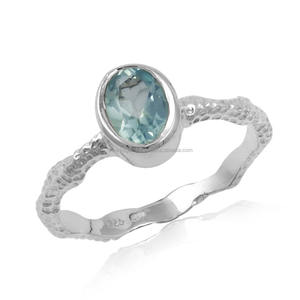 แหวน925พื้นผิวสีเงินแท้ดีไซน์คลาสสิกสีฟ้าบุษราคัมเครื่องประดับวางซ้อนกันได้สำหรับปาร์ตี้วันครบรอบ - Product Image 2