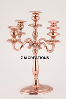 Candélabre en aluminium rose doré fait main, écologique, résistant à la chaleur, 5 bras, pour centre de table de mariage ou de Noël