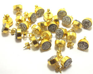 <b>Silver</b> Druzy Round Shape Gemstone Jewelry Gold Gold Plated Trendy Fashion Gift for Her <b>Stud</b> <b>Earring</b> <b>Set</b> - Product Image 5