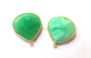925เงินแท้ chrysoprase เหลี่ยมเพชรพลอยรูปหัวใจสีเขียวขอบตัวเชื่อมต่อประกันตัวเดียวชุบทองทำด้วยมือเครื่องประดับ1มม. - Product Image 2