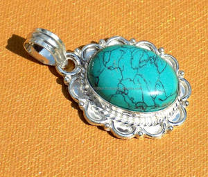 Tendance fête porter Turquoise ancre forme pierre précieuse pendentif 20 mm taille 925 argent plaqué rhodium lunette ensemble charme bijoux de mariage - Product Image 1