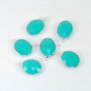 Bleu Pérou Calcédoine Pendentif Charme En Argent Sterling Ovale 10x14mm Calcédoine Naturelle Bijoux Charme À La Main Bleu Pierre Pe - Product Image 1