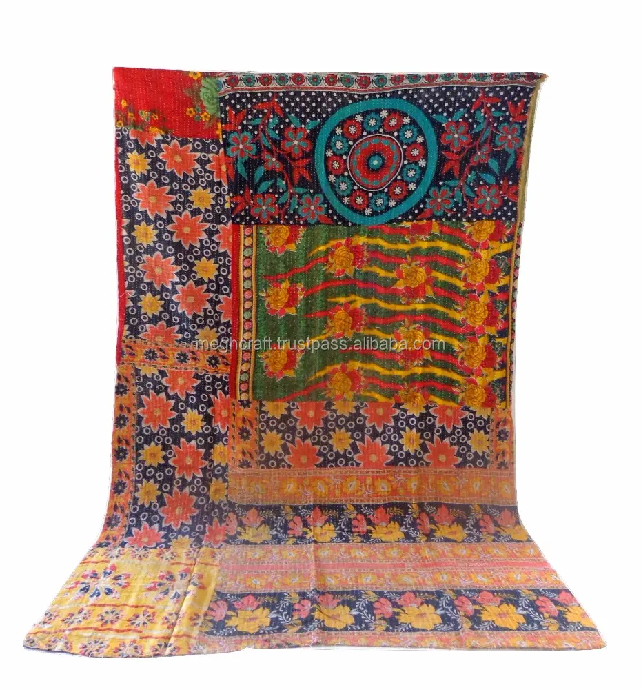 Kantha atmak yatak örtüsü hint vintage kantha yorgan-Boho çingene tribal el yapımı kantha yorgan