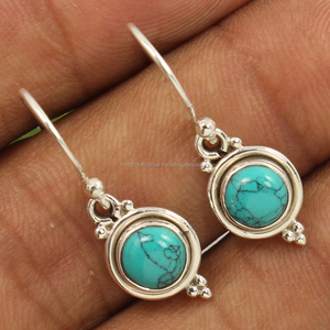 Pendientes de piedras preciosas redondas artísticas turquesa de moda hechos a mano más vendidos, regalo de joyería de plata de ley sólida 925 para ella - Product Image 1