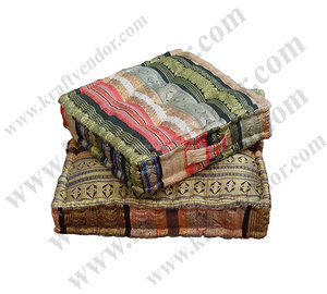 Wholesale Brocade <b>Stripe</b> Kantha Floor <b>Cushions</b> Kantha Patchwork Ottomans - Product Image 1