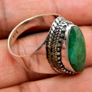 Esmeralda 925 Anillo de plata con piedras preciosas de Ley 925 Anillo de Plata de Ley 925 Anillos de boda para mujeres - Product Image 2