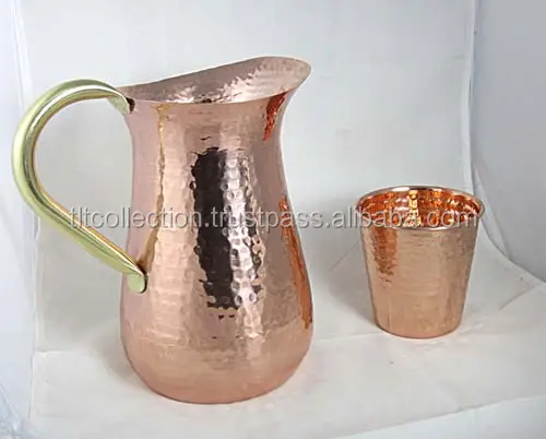 Handmade Pure Copper Luxury Jug Pitcher storage drinking Water , Copper Pitcher With Small Glass & Copper Shot Glass Set of 2