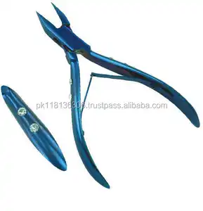 Blue Multi Titanium nail nipper+cuticle nipper rubber coating Non-slip handle nippers