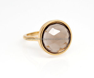 925 <b>sterling</b> <b>Silver</b> smoky quartz gemstone gold vermeil <b>stacking</b> <b>ring</b> - Product Image 1