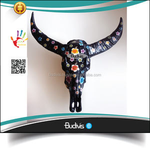 Decoración de Pared de Calavera de Búfalo de Resina Artesanal de Bali, Modelo de Animal y Flor Pintado a Mano, Estilo Elegante, Precio Bajo - Product Image 2