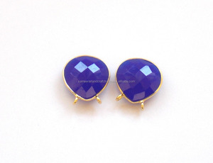 925 argent Sterling bleu calcédoine pierres précieuses résultats coeur forme plaqué or fabrication de bijoux à la main lunette connecteur - Product Image 3