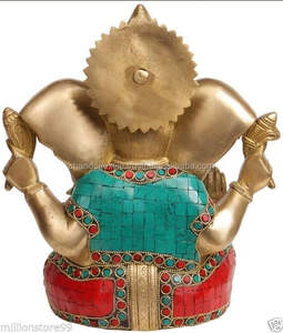 Hindu God Ganesha Blessed Statue <b>Brass</b> Stone Work Figure Hindu Art Lord Luck Charm Ganesha Ethnic Decor Stones Ethnic Art - Product Image 6