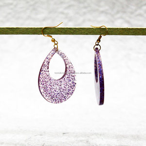 Paars Glitter Teardrop Ontwerp Custom Sieraden Handgemaakte Ronde Geometrische Oorbel Ontwerpen