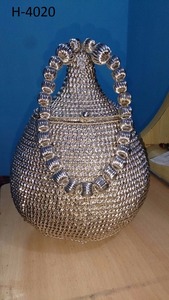 H4015 alta calidad señoras fiesta de noche bolso hecho a mano oro plata Metal embrague con cuentas piedra trabajo nupcial boda monedero - Product Image 6