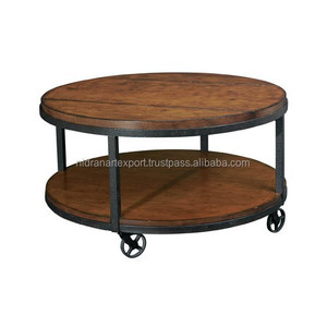 Table basse mobile vintage industrielle de style ferme moderne Roues en bois de fer Meubles de salon Maison Appartement Villa - Product Image 1
