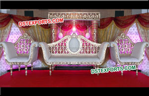 Hermoso juego de sofás de madera tallada en oro para bodas musulmanas, tallado real pesado, Color personalizado, nuevo diseño, muebles de boda - Product Image 5