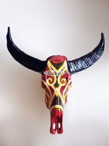 Pintado a mano de resina búfalo calavera pared decorativa gran resina Animal flor patrón Arte Abstracto estatuilla moderno modelo fresco - Product Image 4