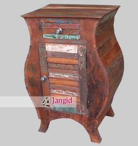 Reclaimed Solid Wooden Neightstand <b>Bedside</b> Drawer <b>Table</b> 1Drawer and Door Indian Handicrafts Bedroom Furniture For Hotel Farmhous - Product Image 2